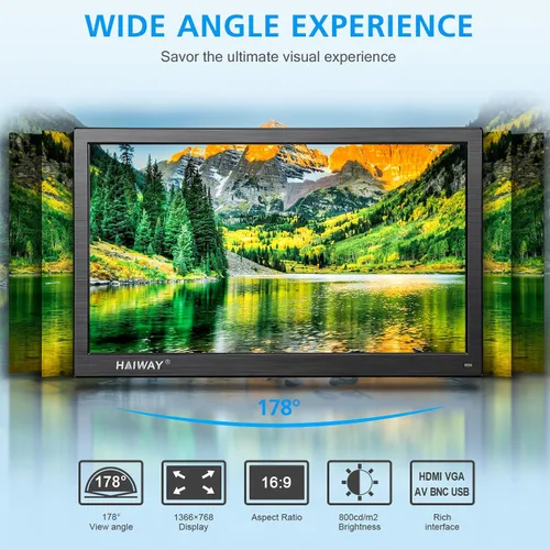 Miniatura 2 de Haiway Monitor de seguridad de 14 pulgadas, resolución de 1366 x 768, monitor de PC pequeño con altavoces integrados con puertos HDMI/VGA/BNC/AV