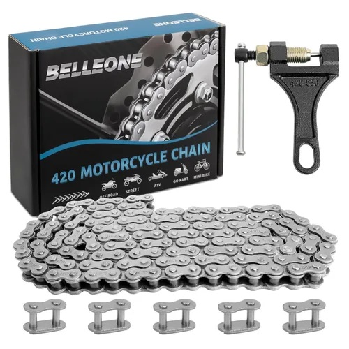 Miniatura 12 de Cadena de motocicleta 420 – 420 cadenas de rodillos estándar 132 eslabones + rompedores de cadena, se adapta a 50, 70, 90, 110 cc, 125 cc, Pit Dirt