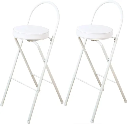 Miniatura 10 de Taburete plegable para desayuno, silla alta con asiento acolchado, taburete redondo portátil con respaldo, taburete plegable para adultos al aire