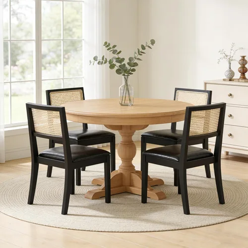 Miniatura 11 de Juego de 2 sillas de comedor de ratán, sillas de comedor de cocina con respaldo de bastón, silla tapizada de ratán moderna de mediados de siglo