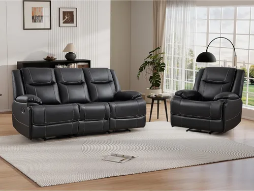 Miniatura 18 de EBELLO Genuine Leather Recliner Manual Chair for Living Room, 1 Seater Reclining Sofa Chair with Headrest and Armrest, Modern Durable Home Furniture