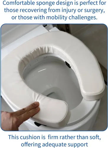 Miniatura 4 de Cojín acolchado para asiento de inodoro con espuma de alta densidad de 2 pulgadas y tela de poliuretano impermeable, cojín acolchado en forma de U