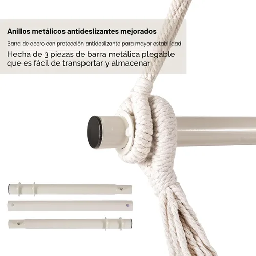 Miniatura 6 de Silla Hamaca, Máximo 330 Libras, Silla Colgante Grande, Silla Columpio de Cuerda de Algodón Suave con Varilla de Metal de Alta Capacidad de Carga