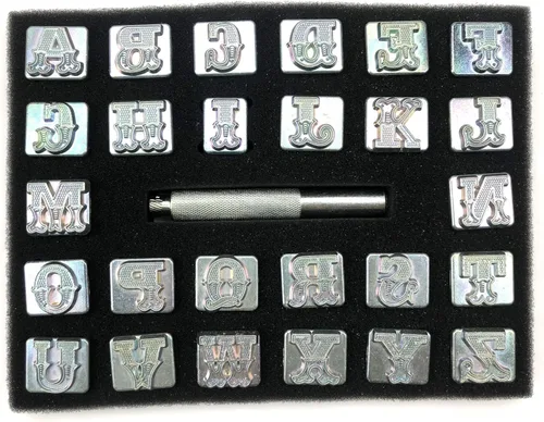 Miniatura 3 de Juego de 27 herramientas de punzón de estampado de letras del alfabeto A-Z de 3/4 de pulgada y 0.748 in para trabajos de cuero, cinturones, sillín