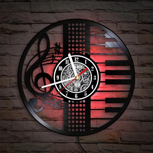 Miniatura 4 de The Geeky Days Treble Clef Musical Notes LED Illuminated Vinyl Record Wall Clock for Music Room Studio Artistic Home Decor Illuminated Timepieces