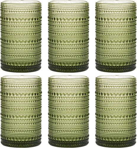 Miniatura 13 de Moretoes Juego de Vasos para Beber Hobnail de 12, Vasos Altos de 12 Oz Transparentes con Relieve Embosado Estilo Boho, Vasos de Agua para Cocina