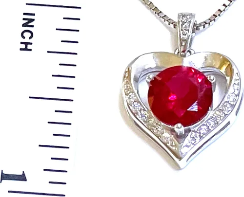 Hecho a mano de 2.8 quilates de diamantes y rubí natural collar con colgante de corazón para mujer, collar de corazón natural, regalo para ella,