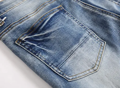 Miniatura 7 de Skinny Slim Fashion - Jeans elásticos de motociclista de Hip Hop con agujeros rectos rasgados.