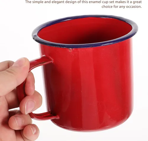 Miniatura 4 de Juego de tazas esmaltadas, 4 tamaños, 4.72 x 3.93 x 3.34 pulgadas, 4.1-16.9 fl oz, tazas pequeñas para campamento, café, té, leche, ligeras
