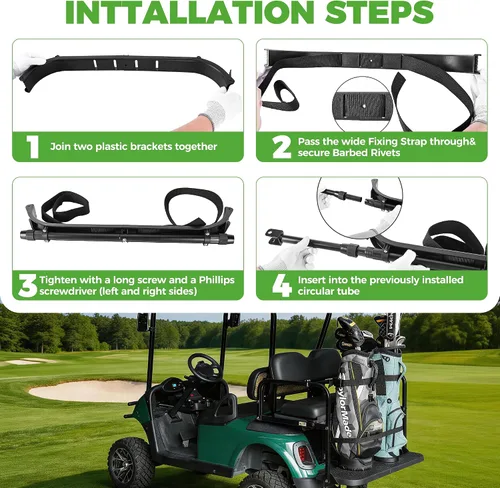 Miniatura 8 de 10L0L Soporte universal para bolsa de carrito de golf, accesorio ajustable para asiento trasero sin taladros para 2+2 plazas, se adapta a Yamaha