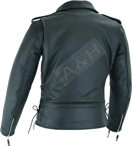 Miniatura 3 de A&H Apparel Chaqueta de cuero para hombre con forro de piel de búfalo de grano superior