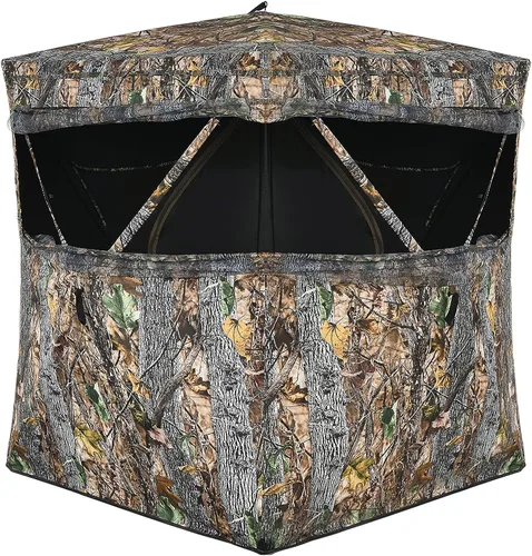 Miniatura 12 de Tangkula Persiana desplegable para 3 personas, persiana portátil de caza con ventanas de malla, bolsa de transporte y estacas de tierra, tienda