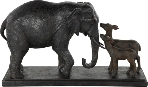 Deco 79 Escultura Decorativa de Elefante de Resina Caminando, Estatua de Decoración para el Hogar con Ciervo Marrón Oscuro, Figura Decorativa de 20"