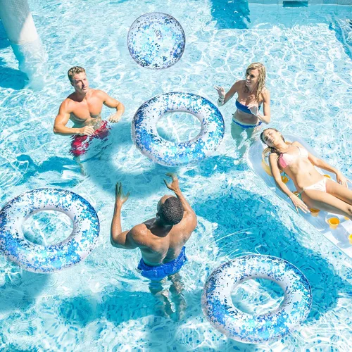Miniatura 3 de Hungdao 4 piezas de flotadores inflables con purpurina para piscina, tubo de confeti y bola de playa con purpurina, pelota de playa inflable