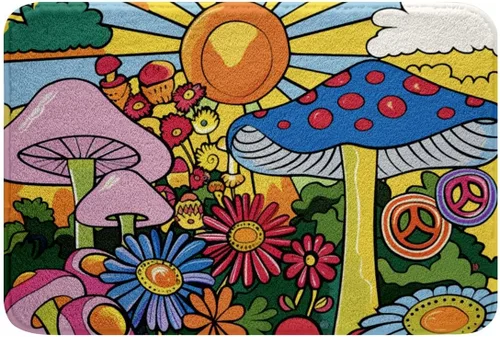Miniatura 16 de Erosebridal Groovy - Tapete de baño de microfibra para fiesta de los años 70, tapete de baño 3D floral arcoíris 3D, tapete de baño bohemio hippie