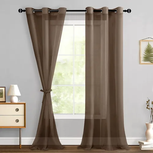 Miniatura 56 de Hiasan - Cortinas traslúcidas de gasa cortas semitransparentes con ojales y alzapaños filtrantes de luz para ventana, dormitorio, baño, 2 paneles