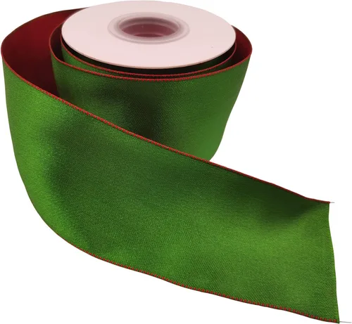 Miniatura 2 de Cinta de raso con alambre reversible rojo verde para decoración de Navidad, arco de corona, manualidades florales, 2 – 1/2 pulgadas X 10 metros N1109