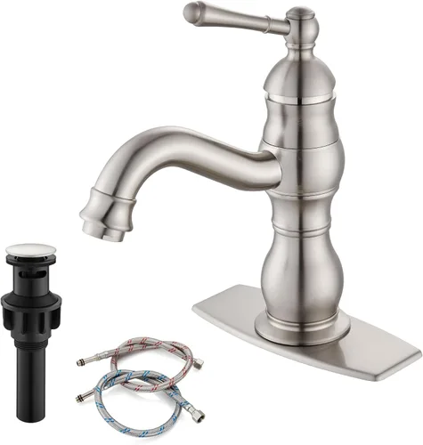 gotonovo Grifo de lavabo de baño de 1 agujero con mango individual, grifo de tocador con caño giratorio de 360°, grifo mezclador de lavabo con