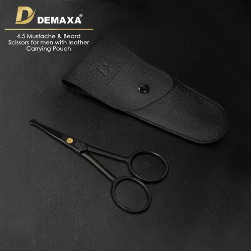 Miniatura 2 de DEMAXA Tijeras de seguridad para bigote con punta redonda de 4.5" y tijeras para barba con 1 peine para bigote, 1 peine para barba y bolsa suave