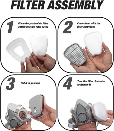 Miniatura 5 de LAUCO Kit de respirador de alta calidad, juego de cubierta reutilizable de media cara con gafas de seguridad para gas, pintura, pulido a máquina