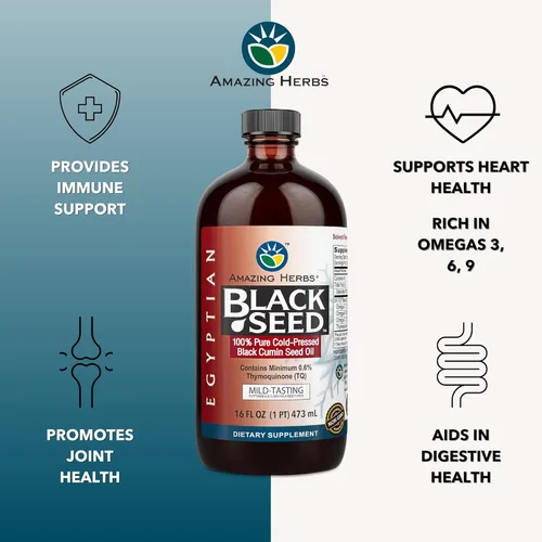Miniatura 2 de Amazing Herbs Aceite de semilla negra egipcia, sin gluten, sin OMG, prensado en frío, Nigella sativa ayuda a la salud digestiva, apoyo inmunológico