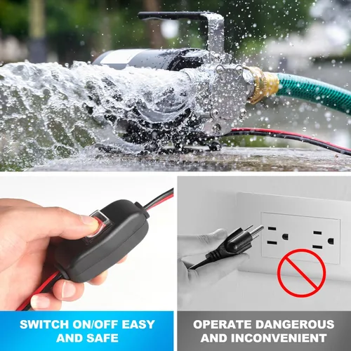 Miniatura 3 de FIDISP Bomba de agua de 12 voltios, bomba de transferencia portátil, flujo más grande de 330 GPH, bomba eléctrica de 1/10 HP con interruptor