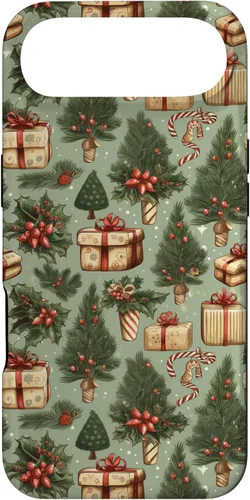 Miniatura 27 de Vintage Christmas Theme Holiday Trees, Presents, Teal, Bows Case for iPhone 17