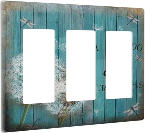 Miniatura 65 de Cubiertas Decorativas para Placas de Interruptor Diente de León Azul Rústico Citas Inspiradoras Casa de Campo Tablón de Madera Gris 1 Gang Cubierta