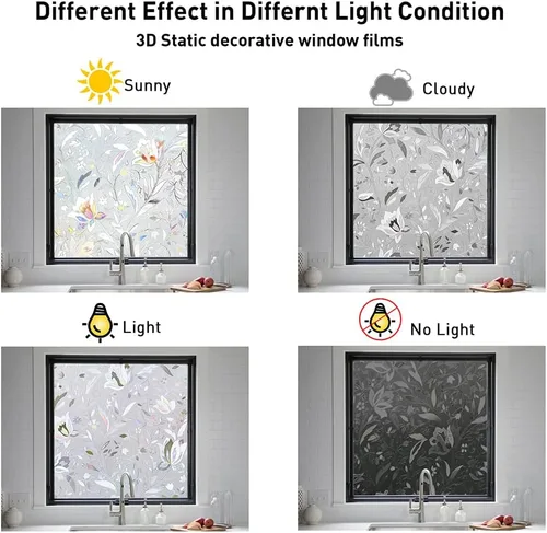 Miniatura 5 de NINETREX Película de privacidad para ventana, película 3D de vitrales, vinilo decorativo para ventana, bloqueo solar, adherencia estática, anti-UV