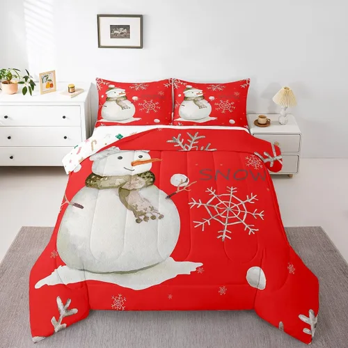 Miniatura 11 de Erosebridal Juego de ropa de cama Kawaii de muñeco de nieve tamaño individual para niños y niñas, juego de ropa de cama de feliz año nuevo, edredón
