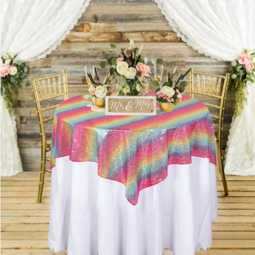 Miniatura 49 de ShinyBeauty Mantel Cuadrado Pequeño de 36 x 36 Pulgadas Mantel de Lentejuelas Azul Bebé Cubierta de Mesa con Purpurina Superposición Cuadrada