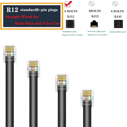 Miniatura 2 de LanSenSu Cable RJ12 RJ12 6P6C macho a macho recto con cable para uso de datos y voz, paquete de 2 unidades (negro, 3.3 pies)