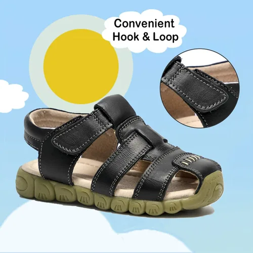 Miniatura 3 de Athlefit Sandalias de cuero para niños y niñas, con puntera cerrada, sandalias de cuero para deportes al aire libre, sandalias casuales, 0 Toddler