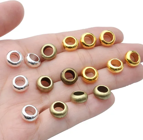 Miniatura 7 de Aylifu 60pcs Rondelle Large Hole Spacer Beads Tibetan European Spacer Loose Hole Metal Beads for Necklace Bracelet Jewelry Making
