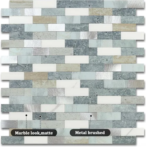 Miniatura 2 de BeNice Adhesivos para despegar y pegar, para cocina, mosaico, baño, mármol, ducha, azulejos, impermeables, (10 hojas, azul gris)