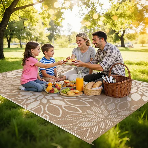 Miniatura 3 de HEBE Alfombra impermeable para exteriores de 5 x 8 pies para patios, alfombra de paja de plástico reversible floral, alfombra de patio, alfombra