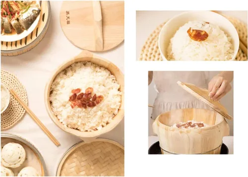 Miniatura 7 de Vaporizador de madera hecho a mano, vaporizador de arroz para sushi, cubo de mezcla de barril de madera con tapa, vaporizador chino, adecuado
