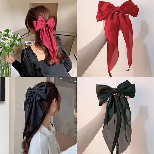 Miniatura 4 de Pinzas para el cabello con lazo grande para mujeres y niñas, bonitos lazos de satén sedoso, pasadores, accesorios para el cabello, cintas de cola