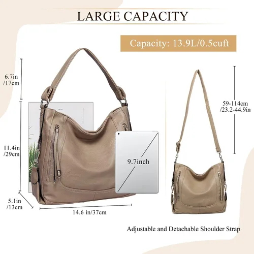 Miniatura 2 de Kasqo - Bolsas de piel grandes para mujer, con correa desmontable