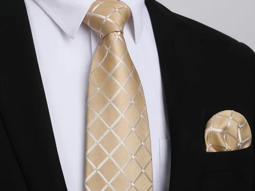 Miniatura 216 de HISDERN Conjunto de corbata a cuadros a cuadros pañuelo tejido clásico formal para hombre corbata y bolsillo cuadrado