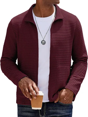 COOFANDY Chaqueta Varsity Ligera para Hombre Chaquetas Bomber Casuales Sudaderas Waffle con Cremallera y Bolsillo