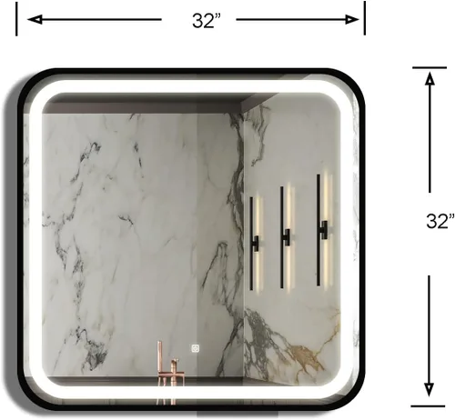 Miniatura 7 de 32 * 32 inch Bathroom Led Classy Vanity Mirror with High Lumen,Black Metal Frame,Dimmable Touch,Wall Switch Control, Anti-Fog,CRI 95 Adjustable