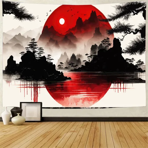 Miniatura 8 de FENDROM Naturaleza Paisaje Montaña Puesta de Sol Bosque Tapiz Árboles Anime Nube Niebla Lago Colgante de Pared Telón Estético Telón
