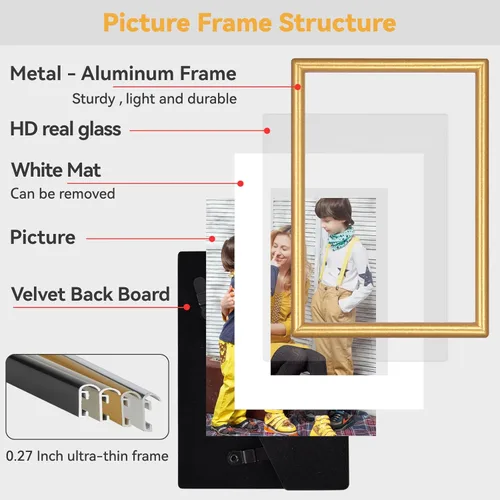 Miniatura 3 de Portarretratos para fotos de 4 x 6 pulgadas con paspartú o de 5 x 7 pulgadas sin paspartú. Se puede colgar en la pared o colocar en cualquier otro