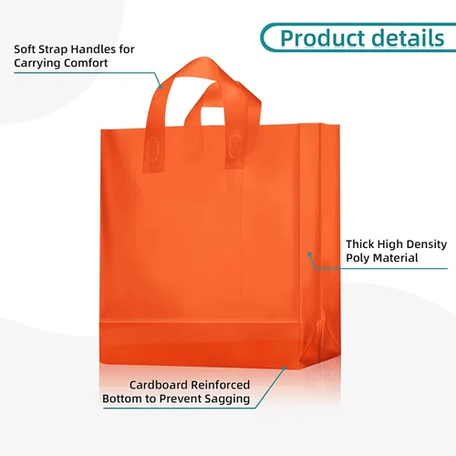 Miniatura 3 de Weewooday 100 bolsas de regalo de plástico esmerilado con asas para pequeñas empresas, bolsas de compras transparentes con parte inferior de cartón