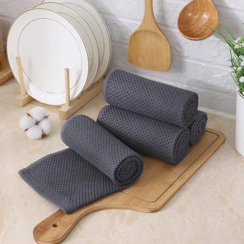 Miniatura 7 de Kitinjoy - Paños de cocina de 100 % algodón, tela de tejido gofrado, paño de limpieza ultrasuave, absorbente y de secado rápido. Gris Oscuro