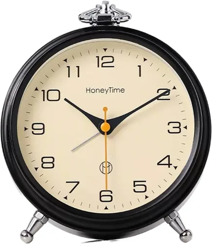 Miniatura 9 de HASMI Reloj despertador analógico, reloj despertador redondo de 6 pulgadas sin tictac, funciona con pilas, reloj despertador súper silencioso, 1