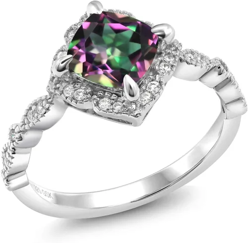 Miniatura 7 de Gem Stone King Anillo de compromiso solitario de moissanita blanca con piedra natal de corte cojín de 0.276 in para mujer, plata de ley 925