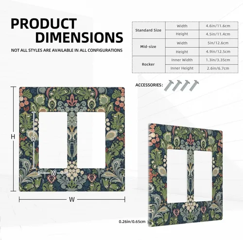 Miniatura 5 de William Morris Floral Boho Azul Medianoche Azul Bohemio Flor Doble Basculante/Decora Cubiertas de Toma Decorativas 2 Gang Interruptor de Luz Retro