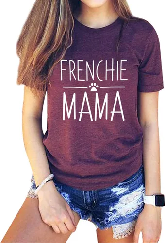 Miniatura 9 de Camiseta de manga corta con texto en inglés «Frenchie Mama», con estampado de letras para mujer, estilo casual